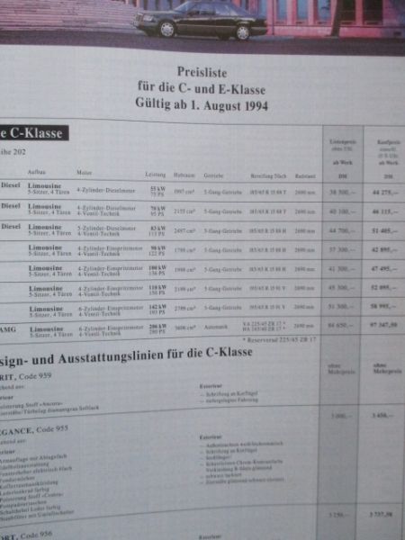 Mercedes Benz C- Klasse W202 +E-Klasse W124 E200D-E60AMG,E500,+T+CoupéCabrios E36 AMG August 1994