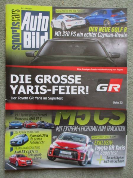 Auto Bild sportscars 3/2021 i20N, SQ5 Sportback TDI, RS 4-S,GR Yaris, Ruf 991 Turbo S, Focus ST vs. Octavia RS,Alpina D3 S