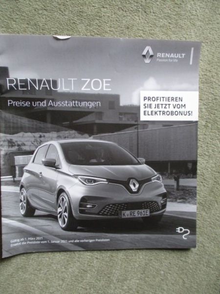 Renault Zoe R110ZE 40 ZE50 R1345 ZE50 +Riviera +Intens Preisliste März 2021
