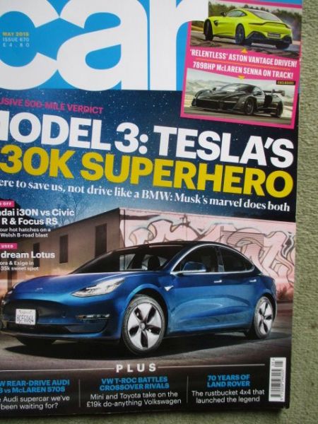 car 5/2018 Tesla Model 3,Hyundai i30N vs. Civic Type R vs. Focus RS,Mercedes Benz CLS,Ford Mustang,Range Rover Sport SVR