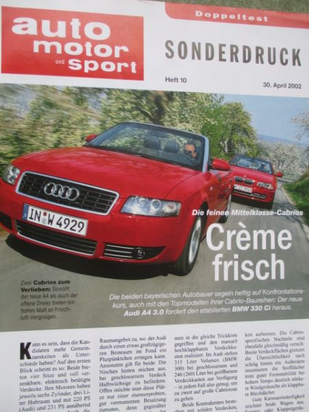 auto motor & sport 10/2002 Audi A4 3.0 Cabriolet vs. BMW 330Ci E46 Cabriolet