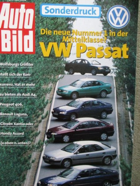 Auto Bild September 1996 VW Passat Vergleichstest Sonderdruck mit Audi A4,Peugeot 406,Laguna,Xantia,Accord