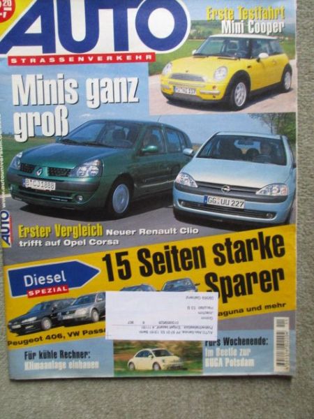 Auto Straßenverkehr 11/2001 Opel Corsa C 1.2 vs. Clio 1.2 16V, Audi A6 2.5 V6 TDI,Laguna Grandtour 1.9dCi vs. Mondeo