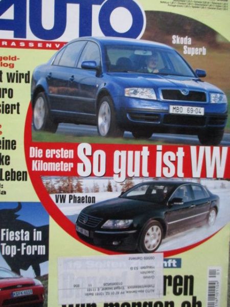 Auto Straßenverkehr 1/2002 VW Phaeton,Skoda Superb, peugeot 307 HDI FAP 110, Golf 1.9TDI,Zafira 1.6CNG,