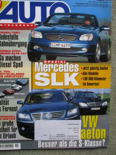 Auto Straßenverkehr 11/2002 Spezial SLK R170 mit Dauertest, W220 vs. VW Phaeton,Saab 9-3,147 1.9JTD vs. civic 1.7CTDI