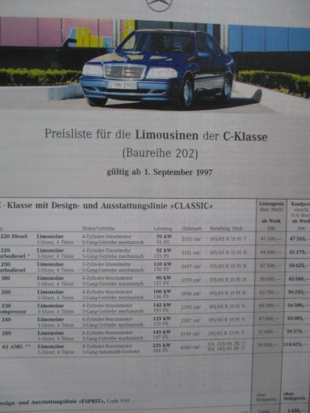 Mercedes Benz C-Klasse Limousinen W202 C220D +TD C250 TD C180 C200 C230 Kompressor C240 C280 C43AMG