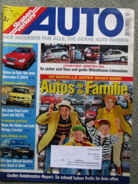 Auto Straßenverkehr 10/2000 neue C200K W203,Audi allroad quattro 2.7T,Seat Leon Sport,Mazda Demio 1.5, Yaris 1.3