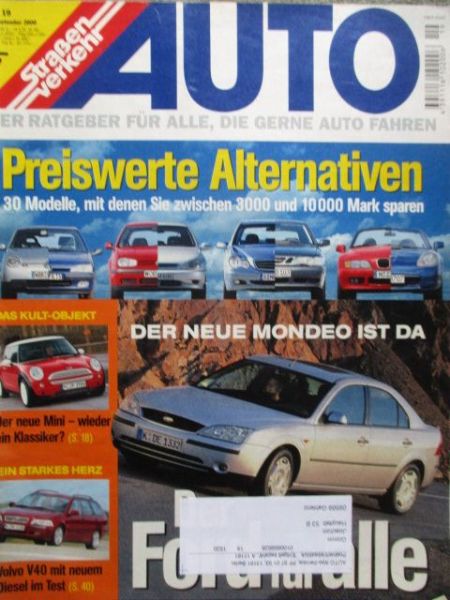 Auto Straßenverkehr 19/2000 Ford Mondeo, Mini R50, VW Lupo FSI, Fiesta Sport,CLK 200K,Volvo V40 1.9D