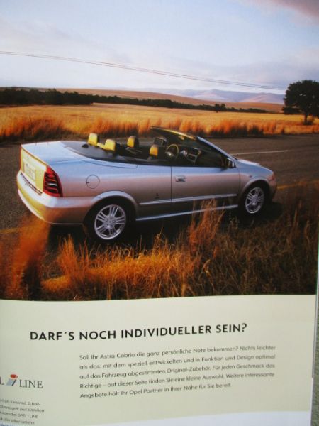 Opel Astra G Cabrio Katalog 1.6 1.8 2.2 +2.0Turbo +2.2DTI Katalog Januar 2002+Preisliste