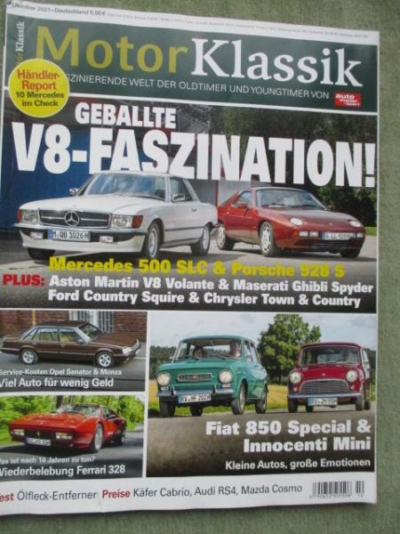 Motor Klassik 10/2021 Ferrari 328, Opel Senator A +Monza,Fiat 850 Special +Innocenti Mini,500SLC R107 vs. 928S