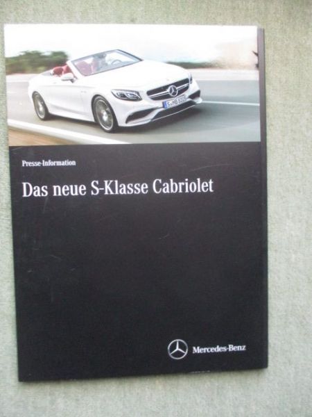 Mercedes Benz S-Klasse Cabriolet C217 Pressemappe S63 4Matic+Fotos +Stick September 2015
