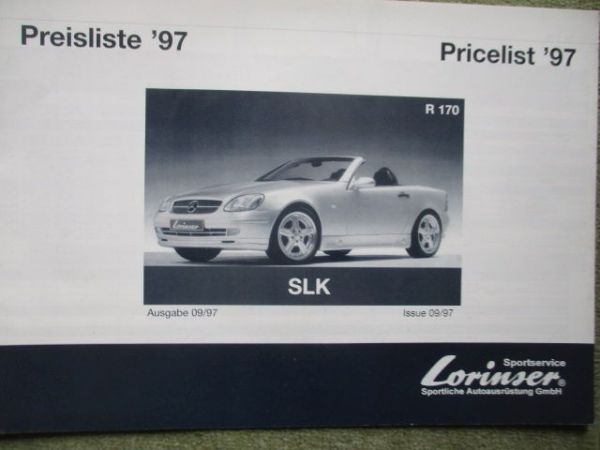 Lorinser Mercedes Benz SLK R170 Preisliste 9/1997