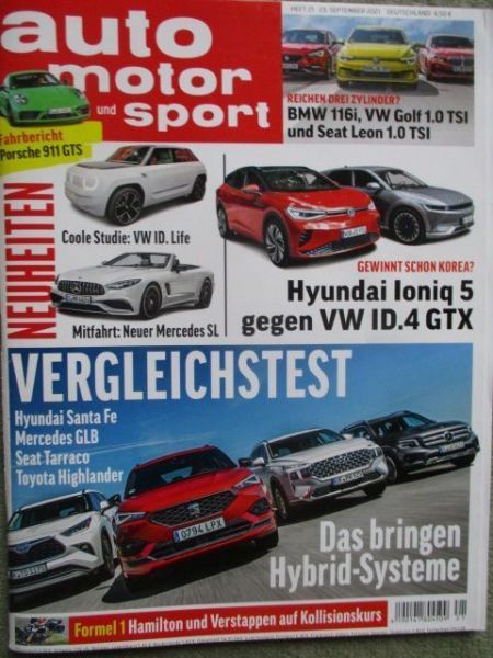 auto motor und sport 21/2021 Vergleich BMW 116i F40 vs. Golf8 1.0TSI und Leon 1.0TSi,Ioniq5 vs. VW ID.4 GTX,