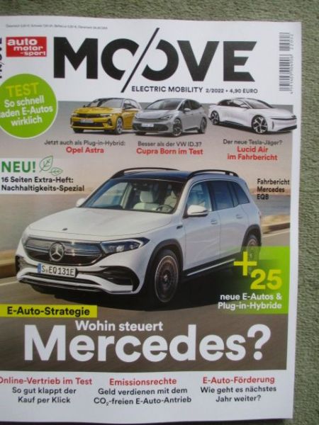 auto motor & sport Moove 2/2022 Lucid Air, Opel Astra, Cupra Born,Mercedes Benz C300 BR206 vs. 330e G20