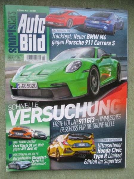 Auto Bild sportscars 6/2021 Porsche 911 GT3,Ferrari Portofino M, Boxster 25 jahre,M4 Competition vs. 911 Carrera S