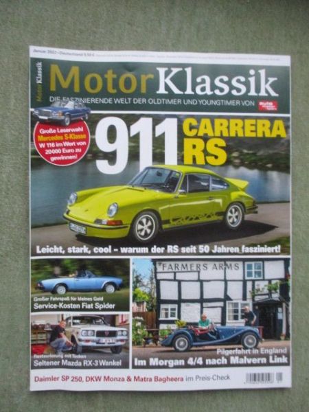 Motor Klassik 1/2022 Porsche 911 Carrera RS,Fiat Spider,Mazda RX-3 Wankel,Morgan 4/4,Renault 5 TL & Turbo,
