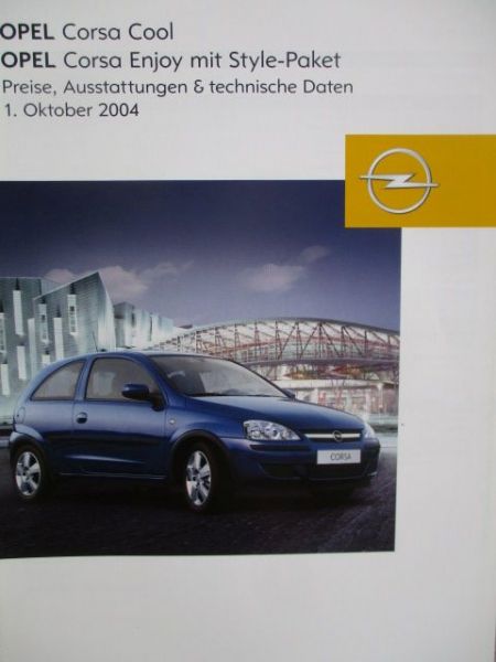 Opel Corsa C Cool +Enjoy Preisliste Oktober 2004