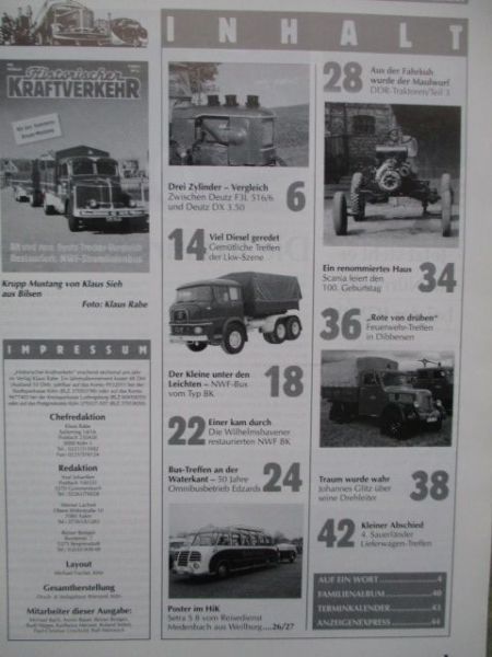 Historischer Kraftverkehr 4/1991 Krupp Mustang,Deutz F3L 516/6 vs. Deutz DX 3.50,NWF-Bus vom Typ BK,Setra S8