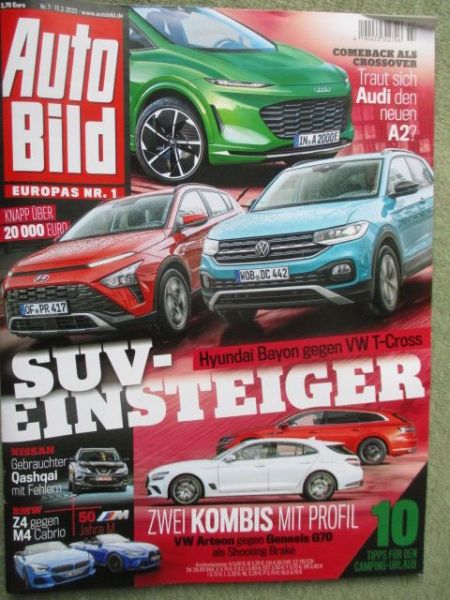 Auto Bild 7/2022 50 Jahre BMW M M4 Competion Cabrio vs. BMW Z4 G29 sdrive30i,Bayon GDI vs. VW T-Cross 1.0TDI,EQC,