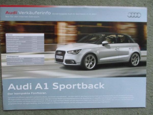 Audi Verkäuferinfo A1 Sportback 5-türer intern Sonderausgabe Information