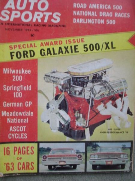Auto Sports Racing Magazine 11/1962 Ford Galaxie 500/XL,Ascot Cycles