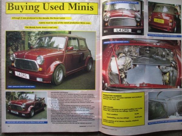 Mini World Magazine 9/1998 Lamm Cabrio,Mini Pickup V8,