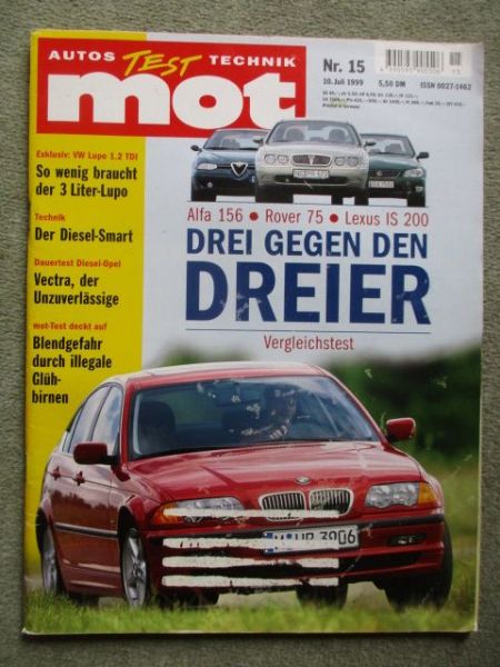 mot 15/1999 Volvo C70 Cabriolet 2.4TD,VW 3L Lupo TDI,Alfa Romeo 2.0TS vs. BMW 320i E46 vs. Lexus IS200 vs. Rover 75 2.0 V6 Charme