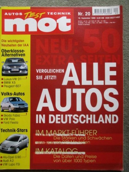 mot 20/1999 VW Concept D1,Astra Eco4,VW Lupo TDI,Mercedes Benz CLK 230 Cabrio W208,Aud S6,Renault Scénic 2.0RX