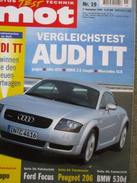 mot 19/1998 Audi TT (8N) vs. Alfa Romeo GTV vs. BMW Z3 Coupé E36/8 vs. SLK R170,Ford Focus,VW Lupo,Peugeot 206
