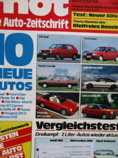 mot 17/1983 Vergleichstest Audi 100 CC 1.9 typ44 vs. Mercedes Benz 200 W123 vs. Opel Rekord E 2.0E,Alfa Romeo 33 1.3