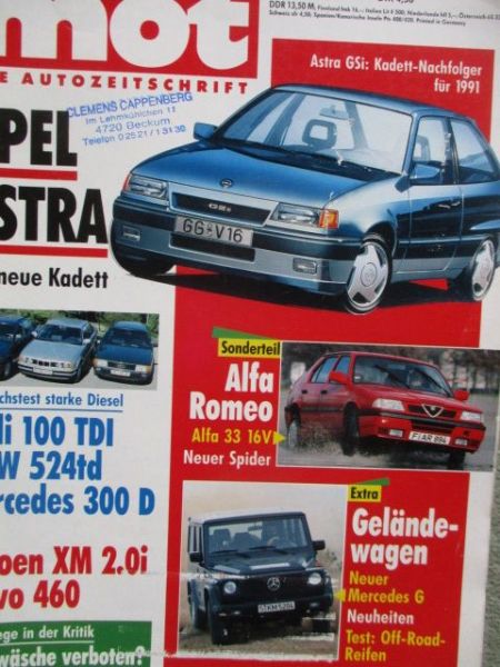 mot 9/1990 Vergleichstest: Audi 100TDI Typ 44 vs. BMW 524td E34 vs. 300d W124,Citroen XM 2.0i,Volvo 460,Alfa 33 16V,Astra F
