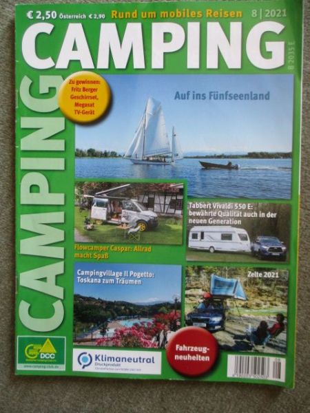 Camping 8/2021 Tabbert Vivaldi 550E,Flowcamper Caspar auf VW T6.1,Hobby Maxia,Integra Line 695LF,Hymer ML-T,Spacecamper