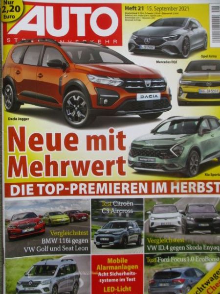 Auto Straßenverkehr 21/2021 BMW 116i F40 vs. Seat Leon 1.0eTSI vs. Golf8 eTSI,Renault Kangoo TCe 100,