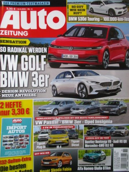 Auto Zeitung 11/2021 BMW 530d Touring Dauertst G31,VW ID.4,Tiguan 1.e hybrid, Tiguan TDI, Giulia GTAm,Challenger X150
