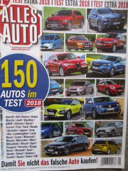 Alles Auto Extra 2018 150 Autos im Test u.a. Abarth,Alfa Romeo,Bentley,MiniDacia,Porsche,VW