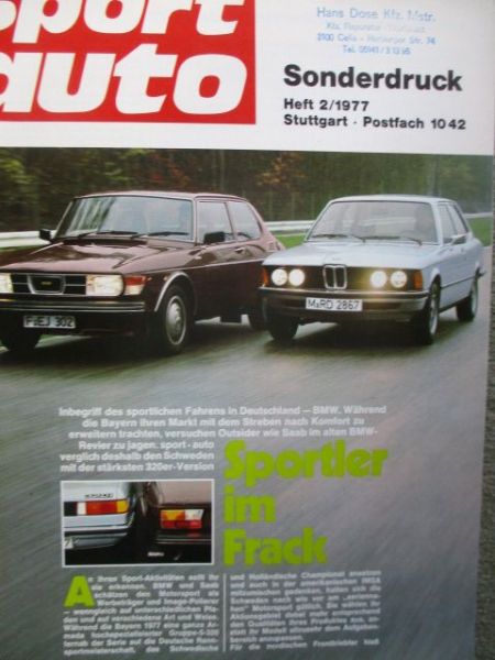 sport auto 2/1977 Saab ems vs.BMW 320i E21 Sonderdruck
