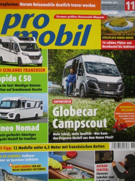 pro mobil 11/2021 Rapido C50,Itineo Nomad 660,Globecar Campscout Elegance,Hobby Beachy Van,