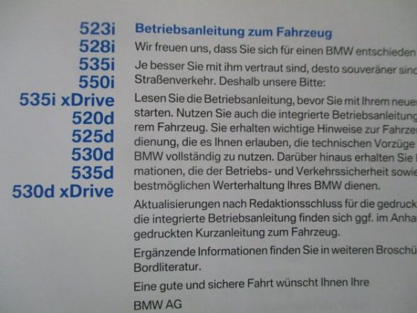 BMW 523i 528i F11 Touring 535i 550i +xDrive 520d 525d 530d 535d Handbuch Deutsch Februar 2011