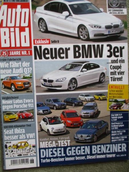 Auto Bild 26/2011 VW Beetle vs. Käfer,Fiat 500C,Focus,C-Klasse,Yeti,Mercedes Benz 190 W201,VW Golf Cabrio 1.2TSI