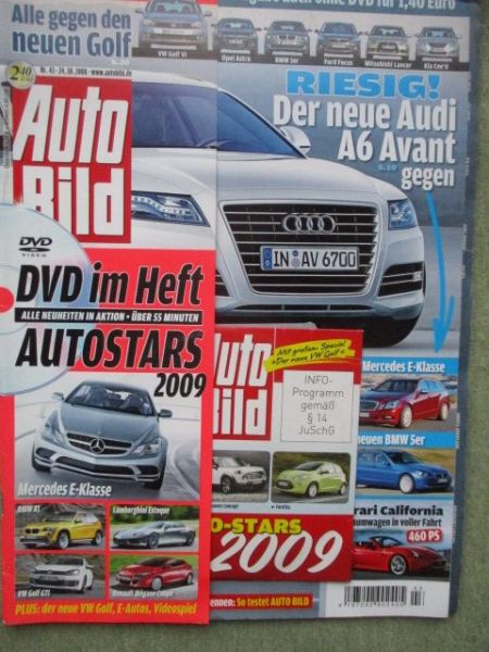 Auto Bild 43/2008 +DVD Golf VI vs. 1er E87 vs. Astra vs. Lancer vs. Focus und Kia Ceed,Ford ka,A6 Avant,Kia Sportage