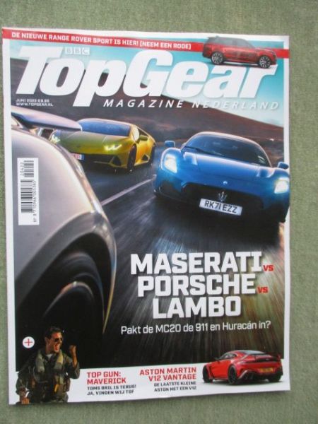 BBC Topgear Magazine Nederland 6/2022 Maserati MC20,Huracán, Porsche 911, Aston Martin V12 Vantage,330E vs. C300e,