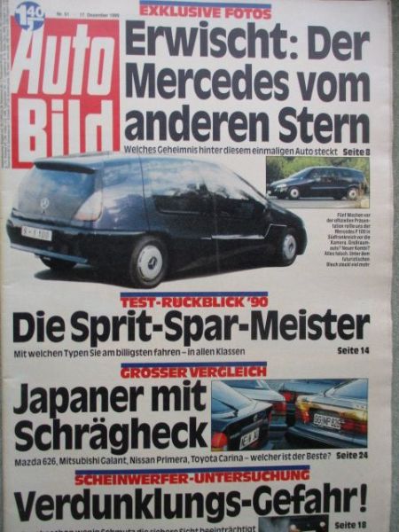Auto Bild 51/1990 Mercedes 500E W124 vs.BMW M5 E34,Renault Clio,Mazda 626 vs. Galant vs. Primera und Carina,