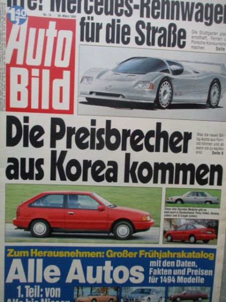 Auto Bild 13/1990 Hyundai Pony,Sonata +S-coupé,Vergleich (2.Teil) BMW Z1 vs. Mazda RX-7 Turbo2 und 944 S2,