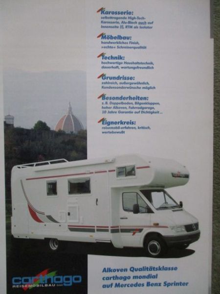 carthago Mondial 36R 41R 44E 44F 45 52L +52E +Preisliste 9/1991 auf Mercedes Benz Sprinter