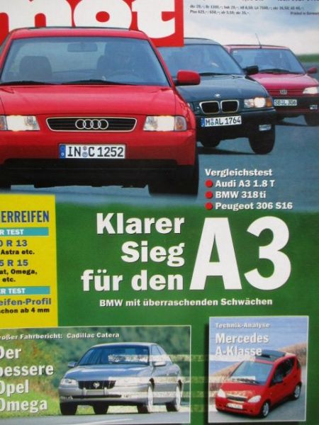 mot 9/1997 Dauertest Renault Twingo Easy,VG: A3 1.8T Ambition vs. 318ti compact e36/5,Peugeot 06 s16,Mégane Cup