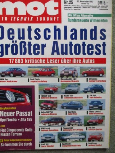 mot 25/1993 VW Passat 35i VR6 vs. Alfa Romeo 155 V6 und Opel Vectra A V6, Fiat coupé,Nissan Terrano II 2.7TD SGX