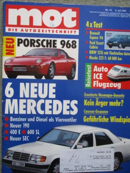 mot 15/1991 BMW 525i E34,Ford Escort Cabrio,Dauertest Mazda 323F,Chysler Voyager,Fiat Croma 2.0i.e.S