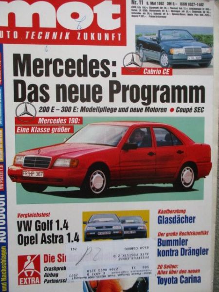 mot 11/1992 Nissan FEV, Astra F 1.4GL vs.Golf III 1.4i CL,Lancia Delta HF Integrale,W124,gebrauchter Renault 5