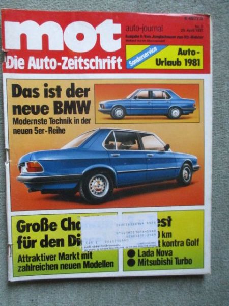 mot 9/1981 BMW 5er Reihe E28,Daueretest Opel Kadett D vs. Golf I, Mitsubishi Lancer 2000 Turbo,