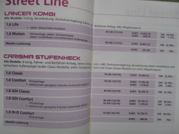 Mitsubishi Modelle Preisliste 3/2001